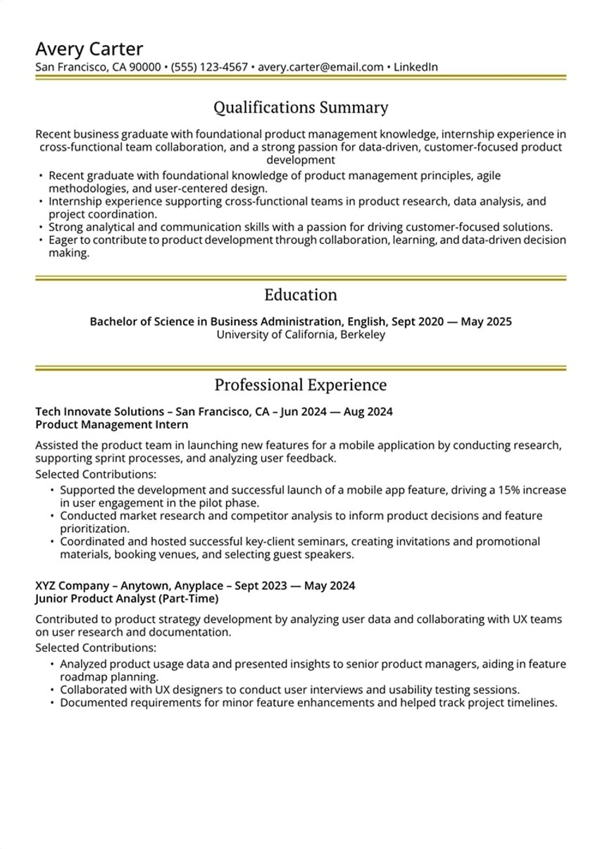 Einstiegsniveau resume template